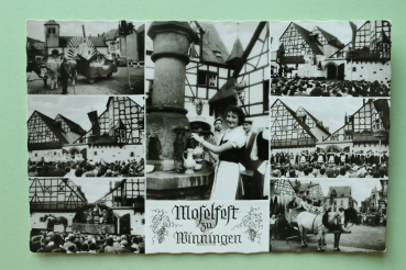 Postcard PC Winningen 1950s Wine-Event Houses Town architecture Rheinland Pfalz